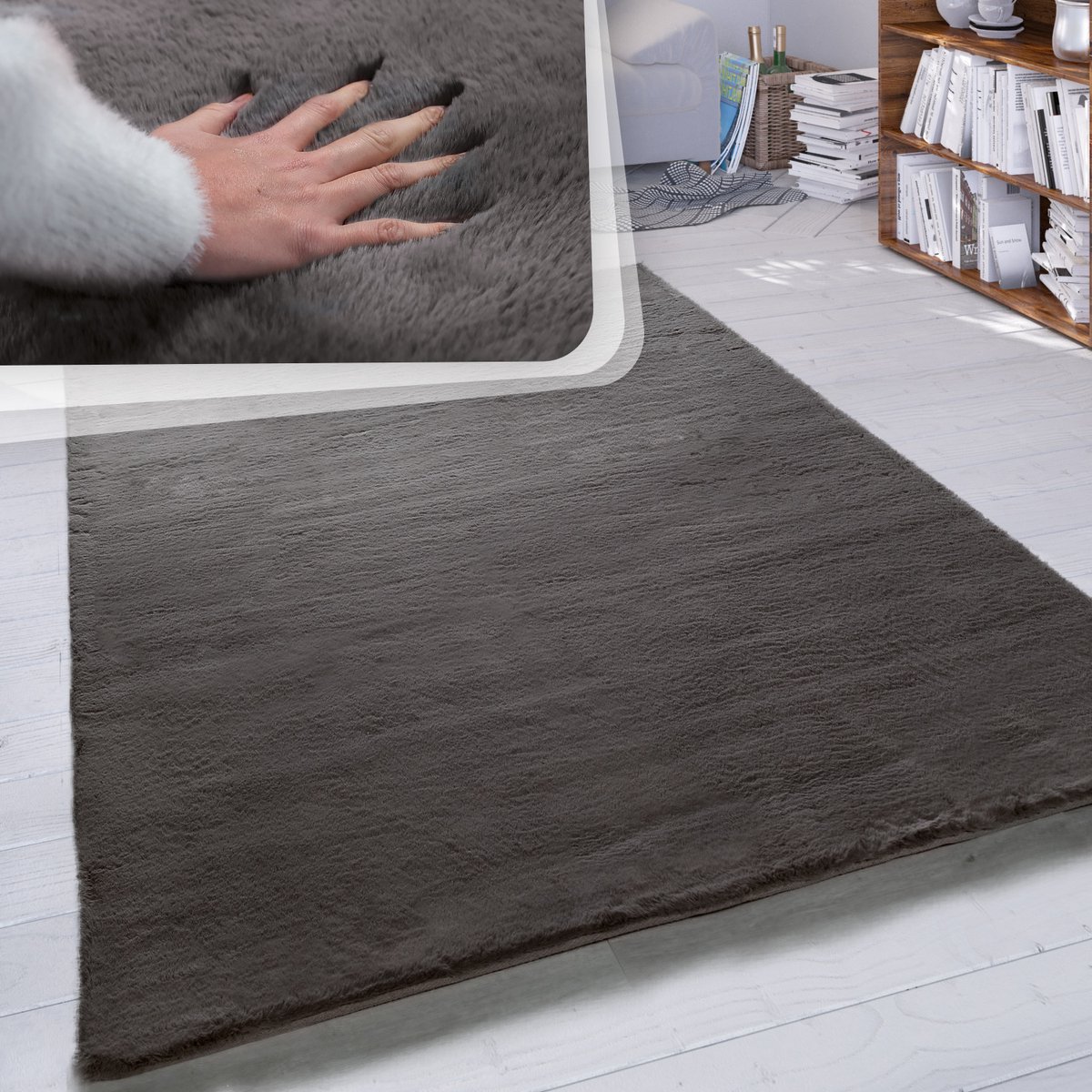 Paco Home Hoogpolig vloerkleed woonkamer kunstvacht superzacht effen 60x90 cm