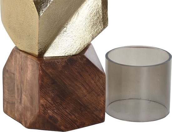 Kaarshouder DKD Home Decor 10 x 10 x 40,5 cm Kristal Gouden Bruin Aluminium Mangohout