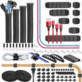 Cable Management Organizer Kit met 6 Wire Sleeves en 42 zelfklevende kabelklemmen - Kabelorganisatie Set met 10 riemen en 2 Roll Self Adhesive tie - inclusief 100 kabelbinders Desk Organizer