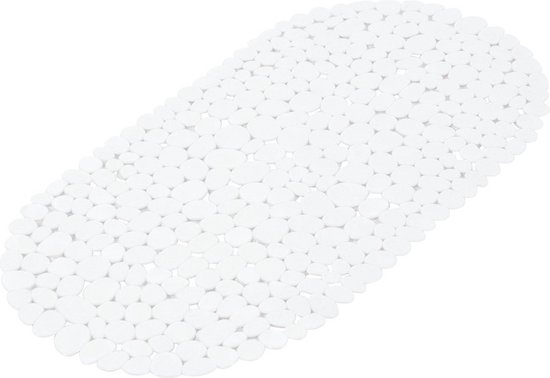 Witte anti-slip badmat 36 x 69 cm ovaal - Pebbles kiezels/kiezelstenen patroon - Badkuip mat - Schimmelbestendig - Grip mat voor in douche of bad