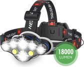 Vardaan LED Hoofdlamp - Oplaadbare hoofdlamp - Hoofdlamp Oplaadbaar - Hoofdlamp met LED - 18000 lumen - 500 meter bereik - Verstelbaar - Met draagtas - Zwart