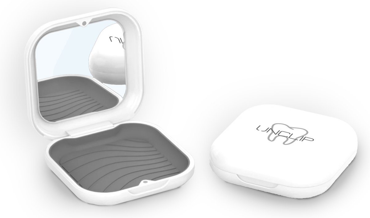 Unclip® Aligner Case Bakje Beugelbakje Beugel Invisalign Nachtbeugel Splint Knarsbitje Retainer Doosje Kleur-Wit