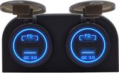 ProRide® 12V USB/USB C Stopcontact 4 Poorten - Tweevoudig Opbouw - QC3.0 - USB Autolader, Boot en Camper - Blauw