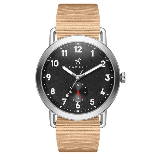 Kronos | Zilverkleurig Outdoor Horloge met Zandkleurig Nylon Bandje