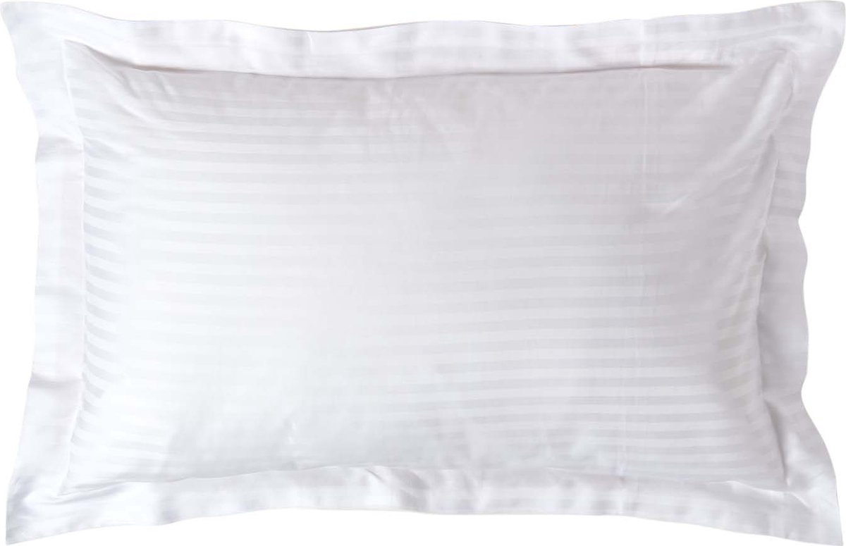 Homescapes kussensloop 48 x 74 cm Satijnen Streep met Opstaande Zoom - Wit 330 Draadtelling