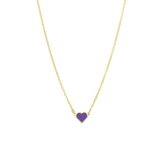 Lucardi - Kinder Stalen goldplated ketting met hart emaille violet - Ketting - Staal - Goudkleurig - 40 cm