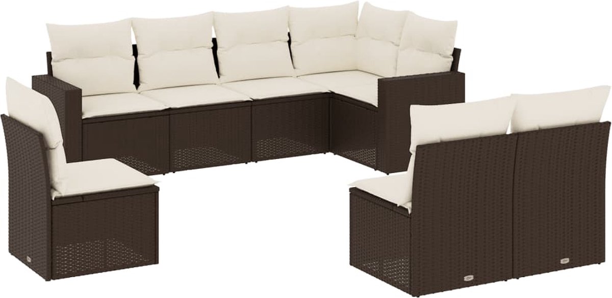vidaXL 8-delige - Loungeset - met - kussens - poly - rattan - bruin