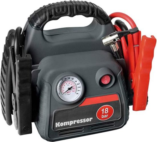 MKSS® Jumpstarter met Compressor - Startkabels - Starthulp voor Auto - Accubooster - Grijs met Rood