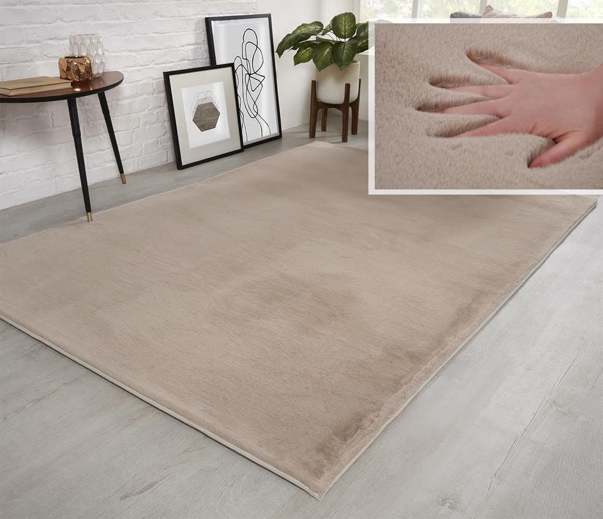 Flycarpets Fluffy Hoogpolig Super Zacht Effen Vloerkleed - Beige - 160x230 cm