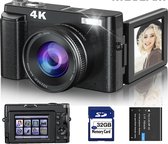 Caméra Vlog - Convient aux débutants - Handycam avec vision nocturne - Caméra vidéo - Caméscope Zoom numérique 16x - 4K - Anti-bougé - Zwart