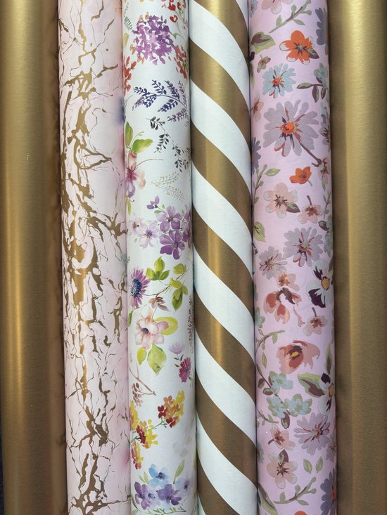 Inpakpapier Goud Roze Luxe 6 rollen- Breedte 70 cm - 2m lang