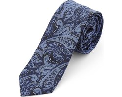 Marineblauwe & Blauwe Paisley Polyester Stropdas