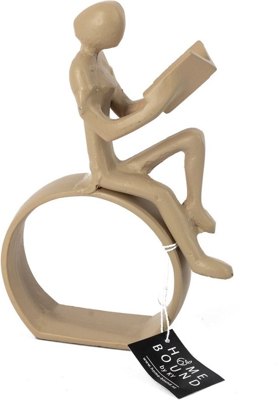 Statue décorative en métal 'le lecteur assis' beige