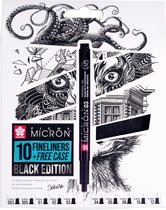 Pigma Micron Black Edition set + gratis etui 10 pennen zwart