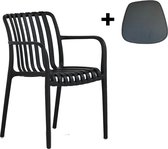 Chaise empilable Vita Porto noire avec coussin d'assise