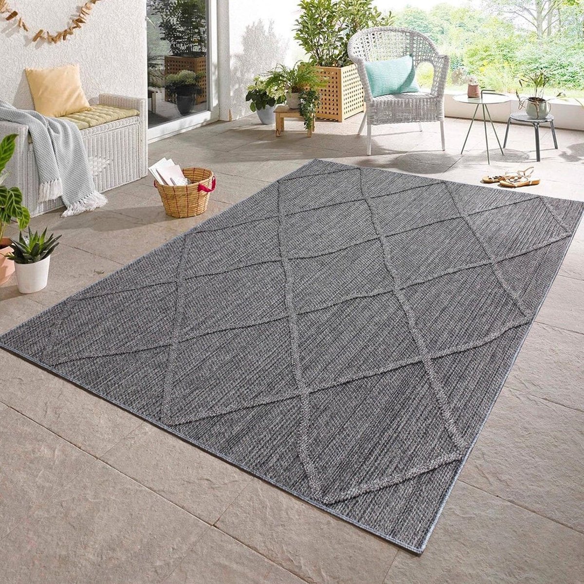 Flycarpets Tenedo Grijs Buitenkleed - Vloerkleed, Laagpolig Tuinkleed / Tuintapijt / Buitentapijt - 200x290 cm