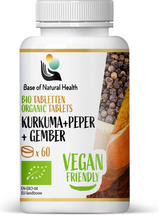 Foto: Bio kurkuma zwarte peper bio gember tabletten 500 mg 60 tabl natuurlijke ontstekingsremmers voor gewrichtspijn en spijsverteringssysteem 