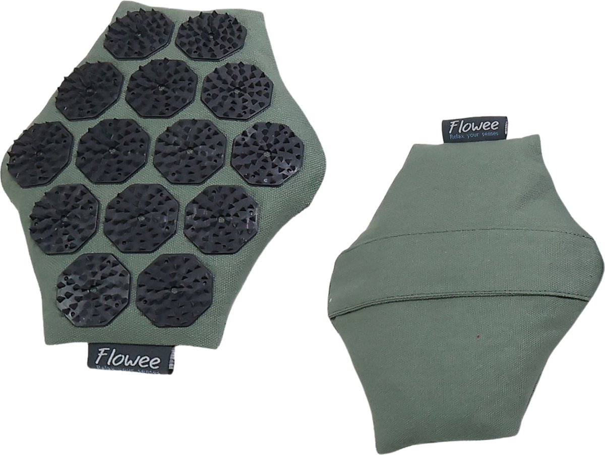 Goedkoopste Flowee Spijkermat Massagehand - Groen met grijs - Acupressuur Mat - Spijkerbed - Acupunctuur - Shakti Massage - Drukpunt massage