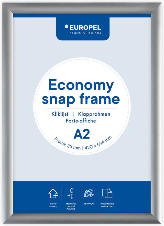 Europel Economy Kliklijst – Posterlijst – A2 – 42 x 59,4 cm – 25mm – Aluminium – Zilver