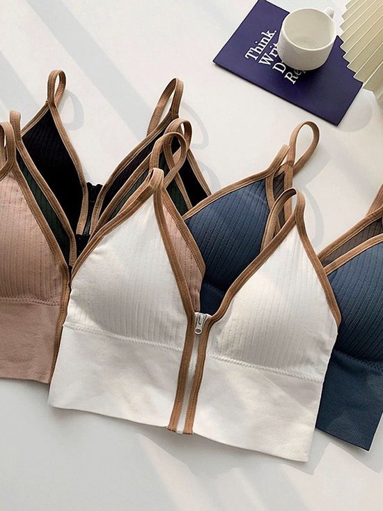 gudia zipper bikini crop top - zachte cami - uitneembare vulling - braless - premium kantstof - u-vormige achterkant - perfect voor grote of middelgrote borsten - Wit - (XS-S)