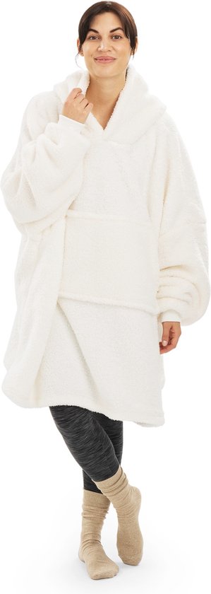 HOMELEVEL unisex hoodie van fleece - Cuddle hoodie voor dames en heren - Hoodie deken van bijzonder zachte, dikke fleece - Maat XL in crème
