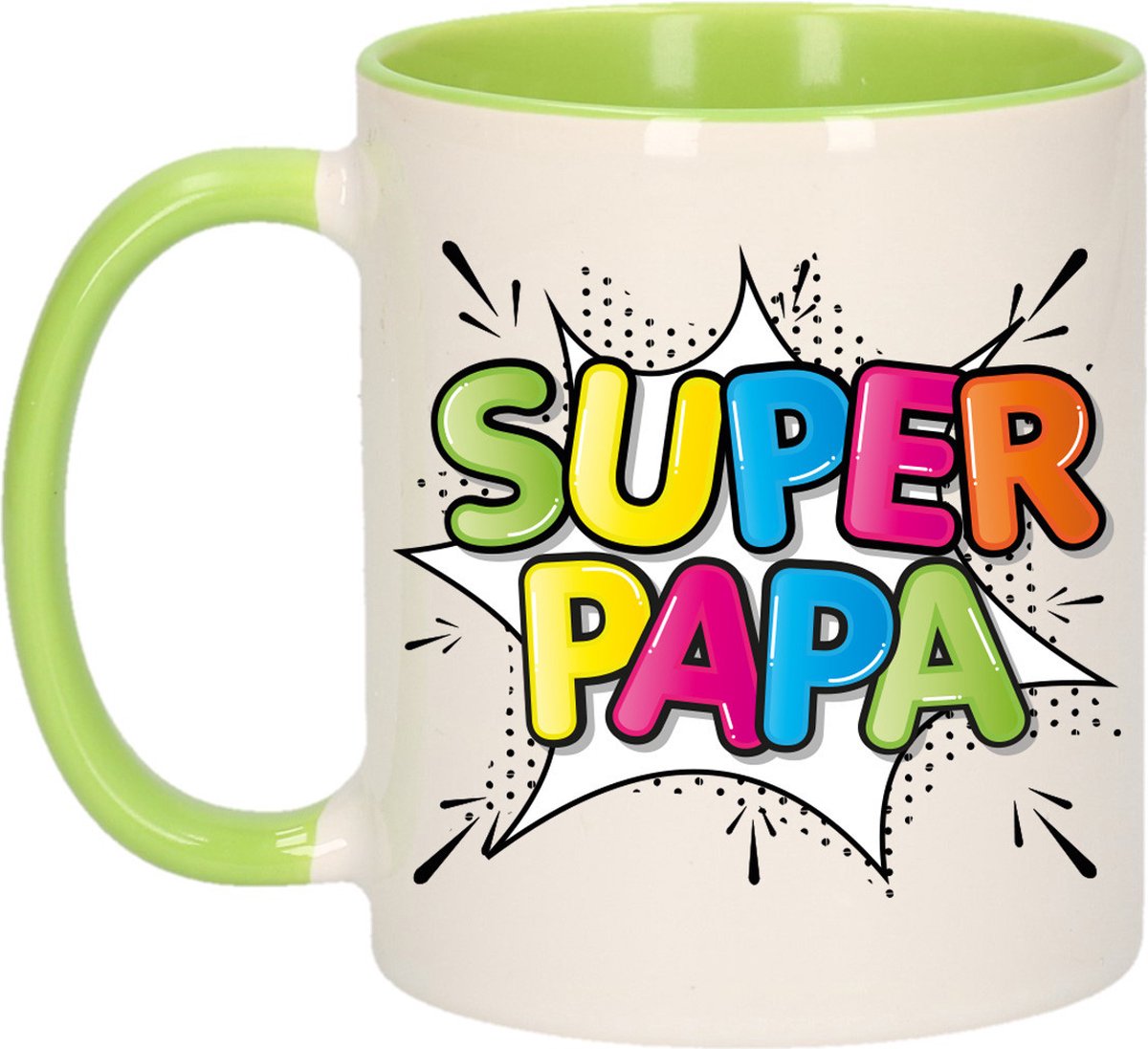 Bellatio Decorations Cadeau koffie/thee mok voor papa - groen - super papa - 300 ml - Vaderdag
