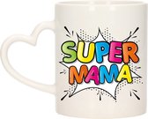 Bellatio Decorations Cadeau koffie/thee mok voor mama - wit - super mama - hartjes oor - Moederdag