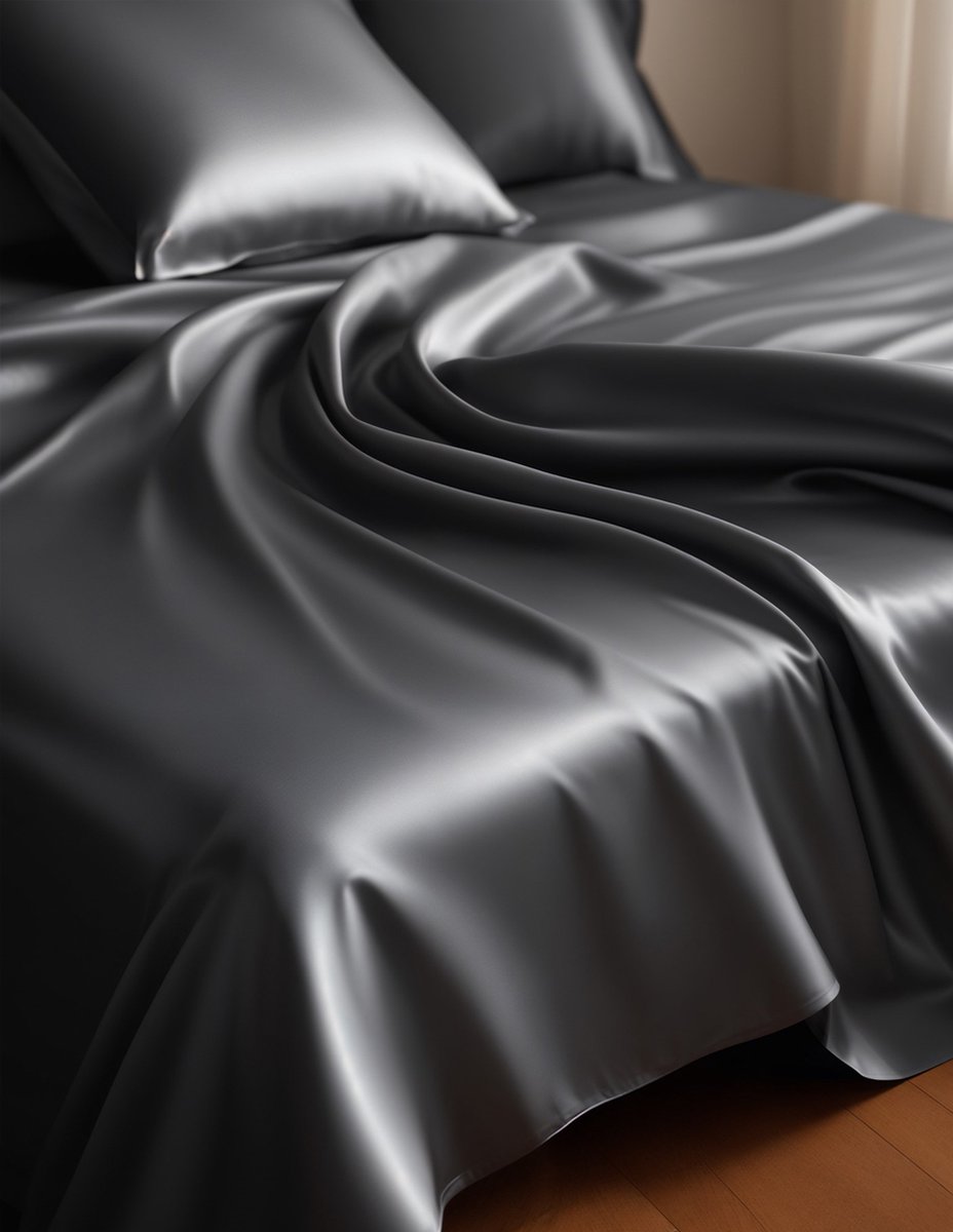 Zijden Laken Nuovo Seta Kleur Antraciet maat 160 x 200 - 100% Zijde