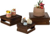 Cake Stand steunen hout: set van 3 taartsteunen, cupcake-display, taartstandaard, fruitmand, bruin, taartstandaard, taartstandaard, tafelstandaard, plateau , 16/21/26 cm