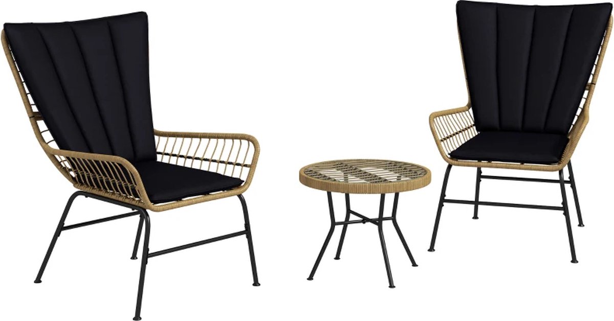 Balkonset 2 personen - Tuinset - Bistroset - Zwart - 3 delig - Tuintafel en 2 stoelen - 2 personen - Gecoat staal - Onderhoudsvrij staal