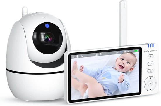 SubCombines Babyfoon - Beste verkochte Babyfoon van 2024 - Met Camera en Multifunctionele Scherm - Op Afstand Bestuurbaar - Beweeg en Geluidsdetectie - Nachtvisie en Temperatuurweergave - Slaapliedjes - 1080 Full HD - NIEUWE VARIANT - Wit