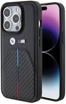 BMW M PU Leather & Carbon Case with Metal Logo for iPhone 15 Pro - Black