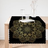 Bedrukt Velvet textiel Tafelloper 65x240 cm - Gold mandala op zwart - Fluweel - Runner