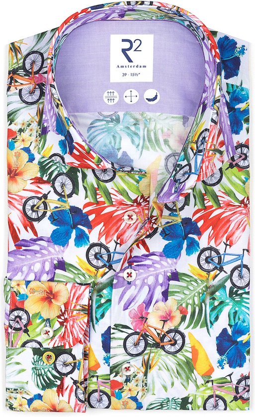 R2 Amsterdam - Chemise Botanical Print Bicycle Multicolore - Homme - Taille 42 - Coupe Moderne