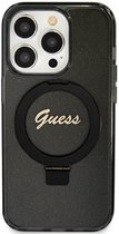 Bescherming Guess iPhone 12 6.1" black hardcase Ring Stand Script Glitter MagSafe