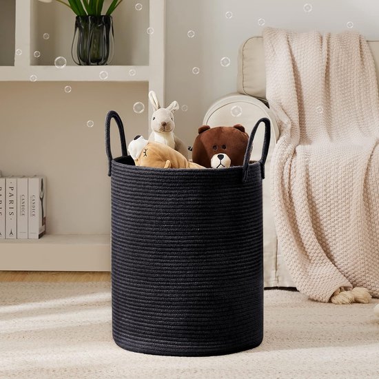 Corbeille à Linge En Corde De Coton 50x38cm - Panier Rangement Pliable, 58L, Blanc/Café