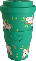 Quy Cup 400ml Ecologische reisbeker - “Koala" - Gerecycleerde flessen met Groen siliconen deksel 9x9xH15cm