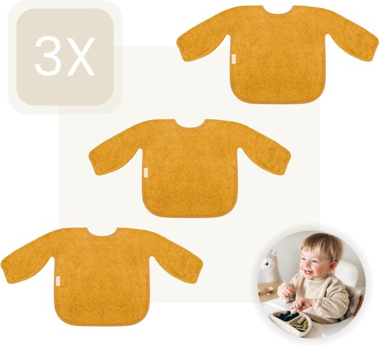 Foto: Funnies slab met mouwen 3 pack ochre set van 3 stuks slab voor kinderen slabbertjes baby slabber