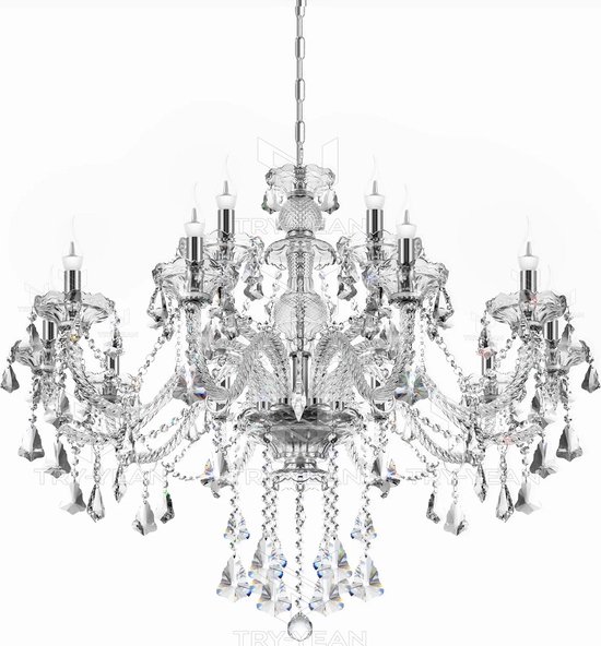 LuxiLamps - Crystal Chandelier - 15 Arm Kristallen Kroonluchter - Clear - Hanglamp - Woonkamerlamp - Moderne lamp - Plafonniere