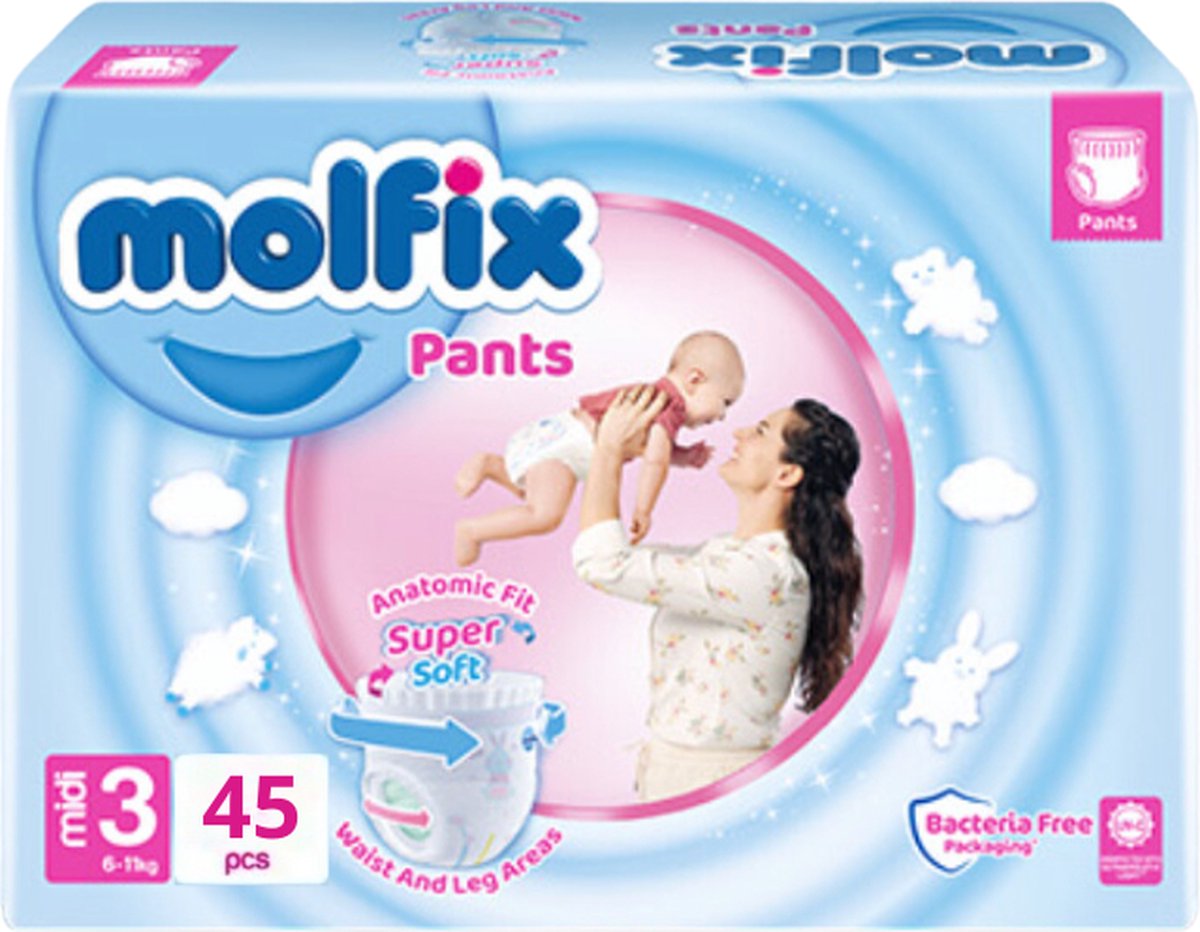 Goedkoopste Molfix Premium Luiers Maat 3 Midi Pants (6-11 KG) Voordeel verpakking Maandbox - 540 luiers - Ultra Absorberend, Huidvriendelijk, Perfecte Pasvorm