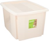 Opbergbox avec Couvercle 45L - Boîte de Rangement 55 x 40 x 30 cm - Convient pour Vêtements, Décorations de Noël et Documents - Facile à Empiler - Plastique - Beige