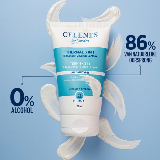 CELENES by Sweden - Nettoyant thermique 3 en 1 - 150 ml. - Gommage/Masque - Tous types de peaux