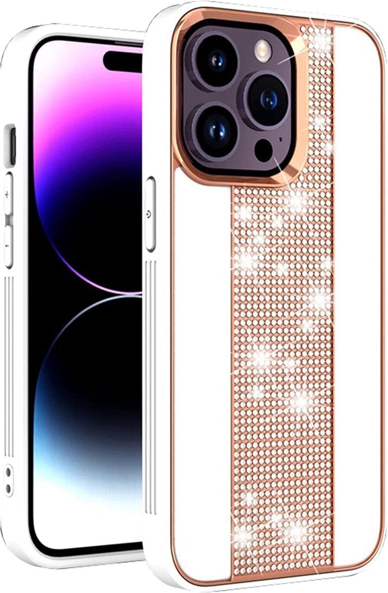Diamond Plating Frosted Hoesje Geschikt voor: iPhone 14 Pro - Wit