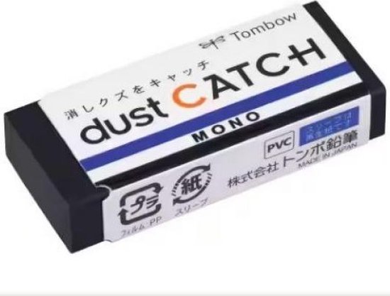 Tombow Mono Dust Catch gum met Japanse tekst op de verpakking, met blauwe en zwarte band.