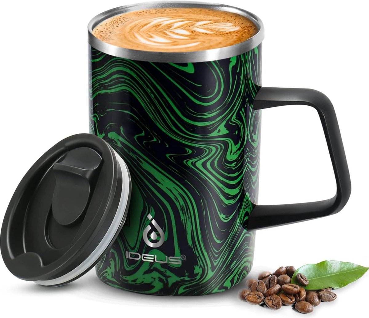 Dubbelwandige Roestvrijstalen Koffiemok 470 ml - Groen Zebra Print