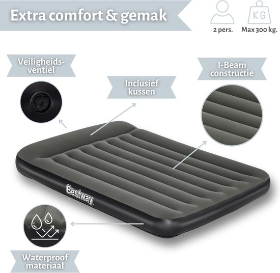 Bestway luchtbed - Twijfelaar - 137 x 191 x 30 cm - Groen - Inclusief Hoeslaken - Kussen - Kussenbeschermer - Pomp en Reparatieset van Bestway — afbeelding 5