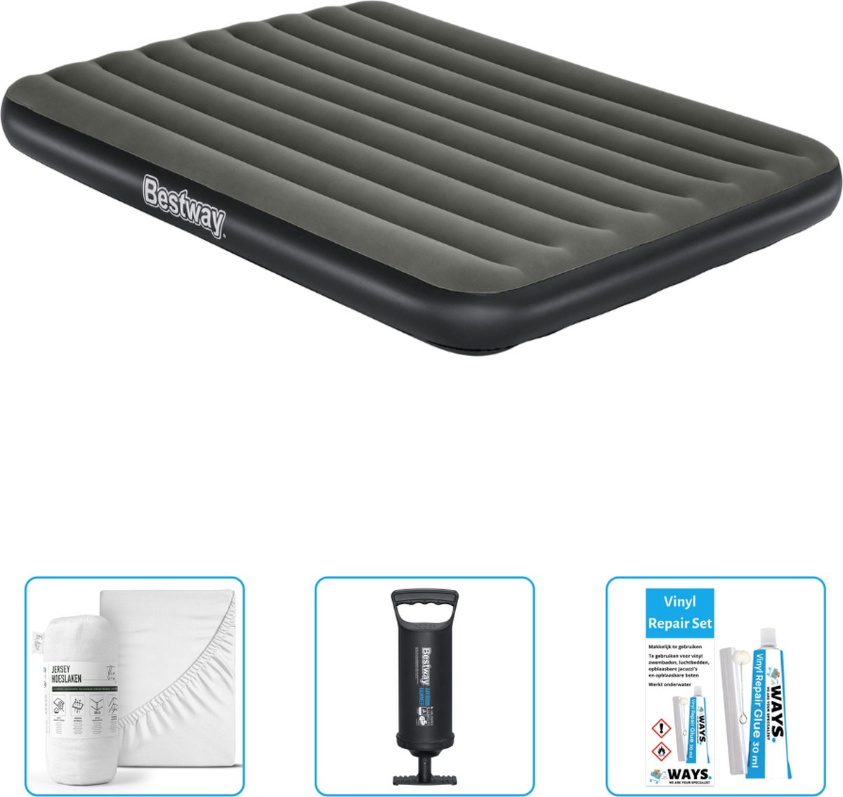 Bestway luchtbed - 2-Persoons - 152 x 203 x 25 cm - Groen - Inclusief Hoeslaken - Pomp en Reparatieset