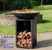 RJRoyal Living Plancha grill BBQ Amigo avec couvercle et rangement bois brasero inox cuisine exterieure brasero pour exterieur 67x67x95cm