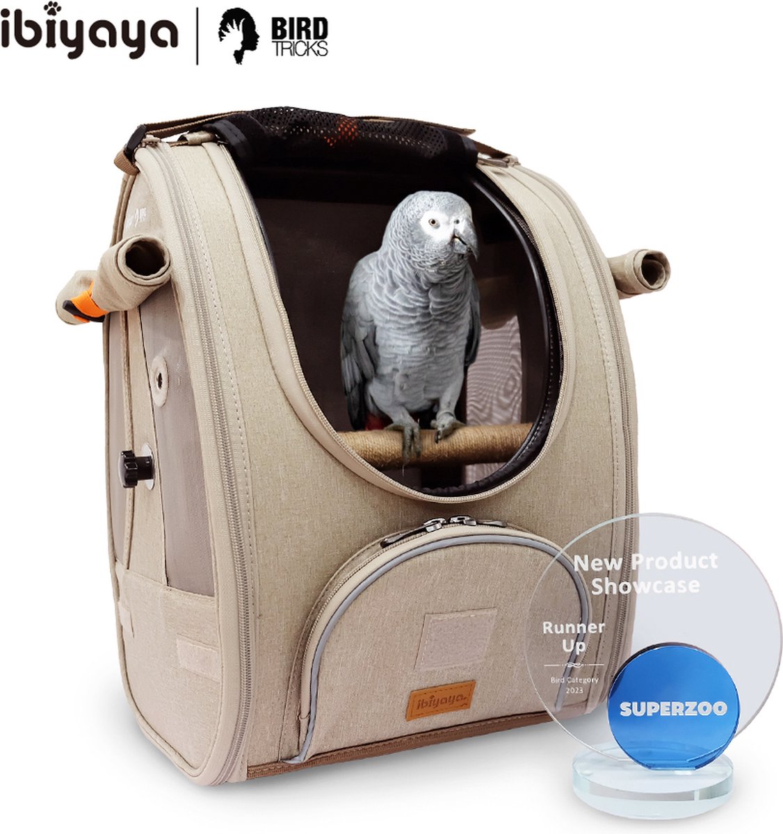 Ibiyaya X BirdTricks TrackPack - Vogelrugzak - Rugzak Voor Vogels - Met Zitstok - 30x27x42cm