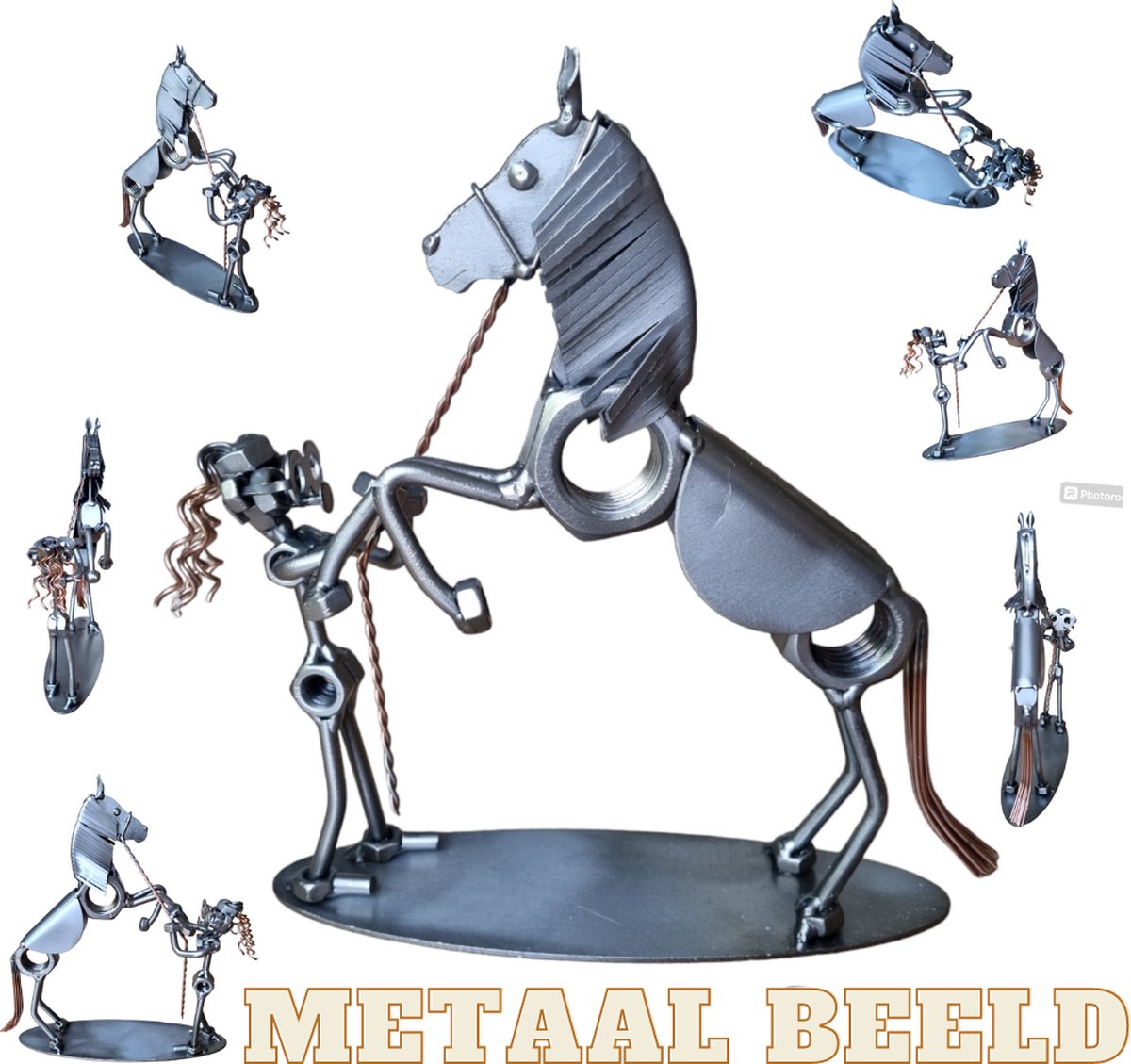 Paarden opleiding-metalen beeld-metaal kunst-paard-sport-uniek-het best cadeau-verjaardag-sinterklas gift-kerst-geschenk